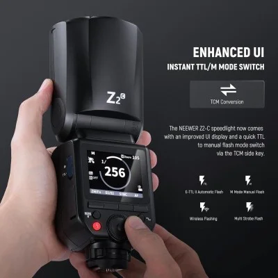 neewer z2-s ttl round head flash speedlite with 3000mah lithium battery and diffuser _ black